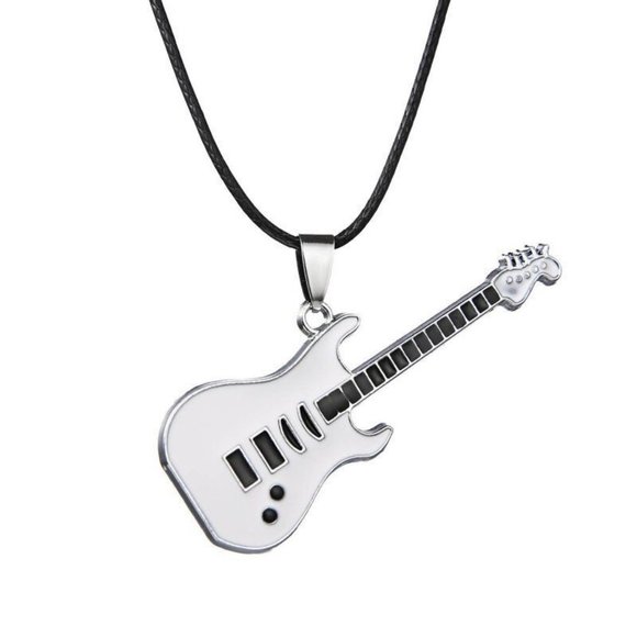 NEW Rocking ELECTRIC GUITAR Pendant & Short Necklace - FENDER BLACK SILVER - Picture 3 of 15